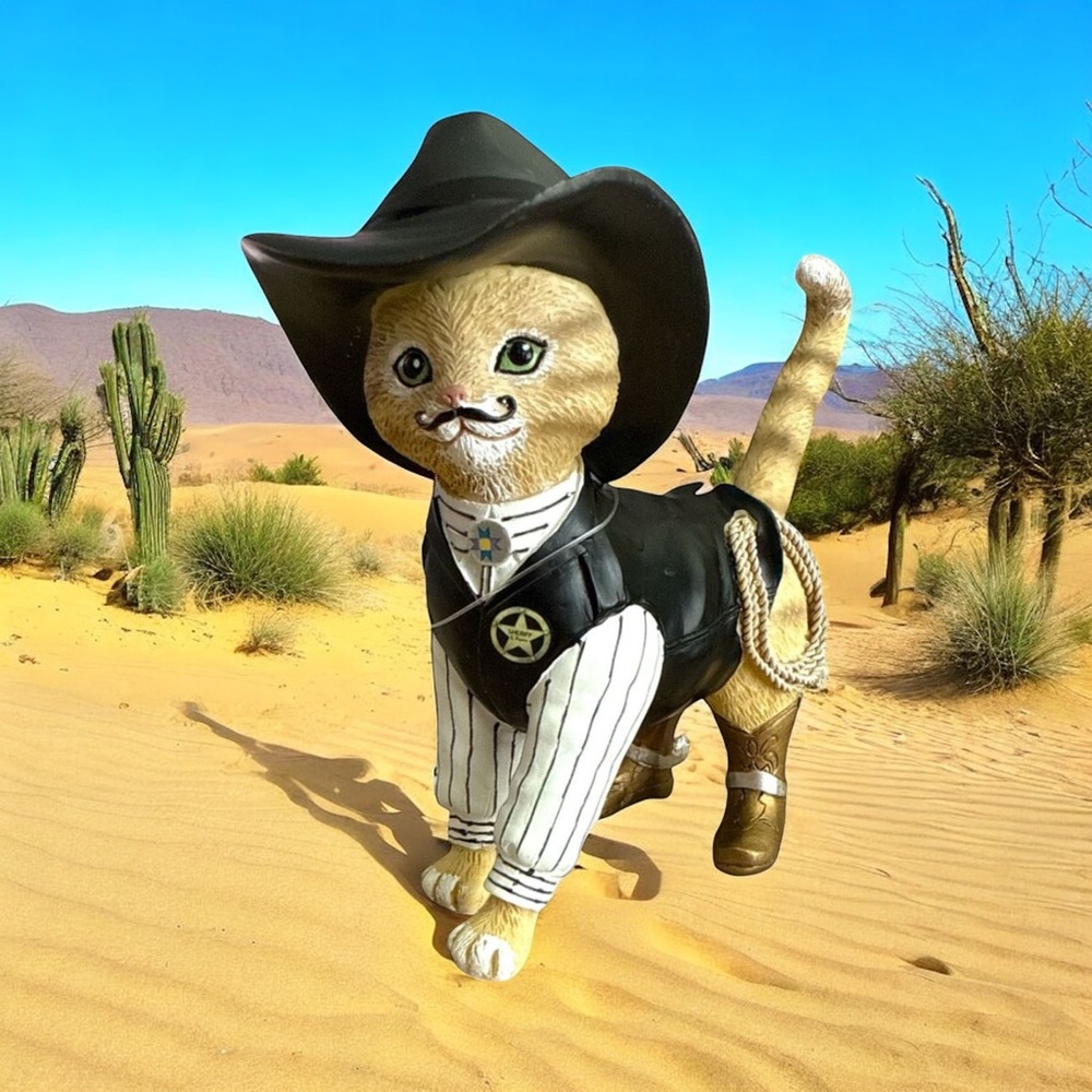 Hamilton Spurs 'N Fur Sheriff S. Purrs Figurine Cat Cowboy 2015 w/ Tag